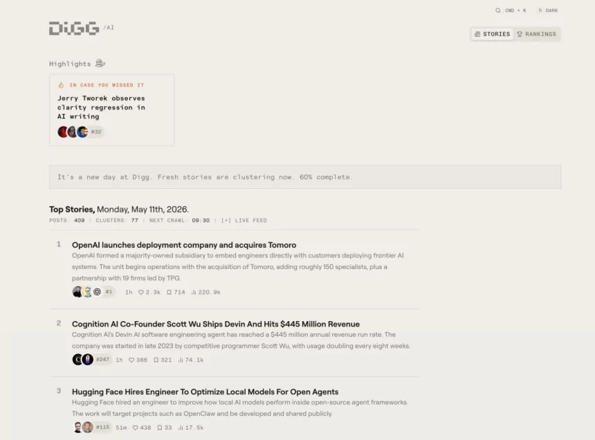 Digg tries again, this time as an AI news aggregator